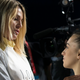 Nadia Comaneci speaking to Larisa Iordache at the 2017 world championships. (Melissa Perenson/AP)